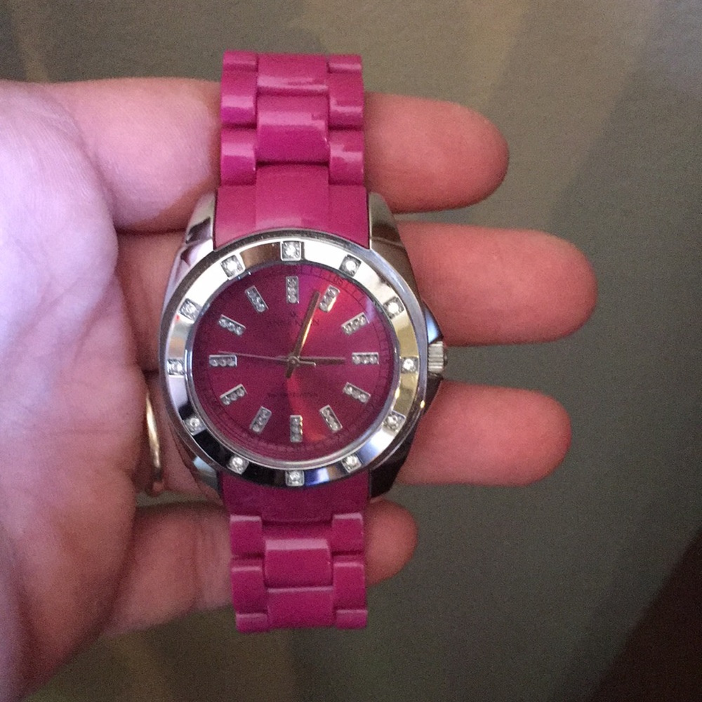 Anne Klein AK watch, magenta with bling, unique!